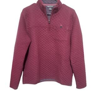 Eddie Bauer Sweater Mens S 1/4 zip Fleece Diamond Quilted Burgundy sweatshirt
